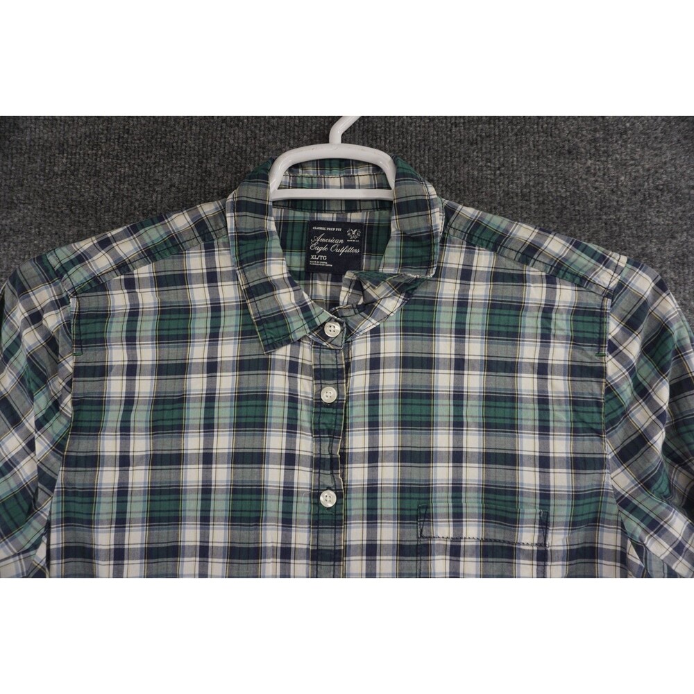 American Eagle Shirt Mens XL Green Plaid Long Sleeve Button Up Cotton